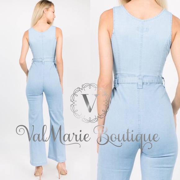 Light blue denim zip up Jumpsuit - Picture 5 of 6